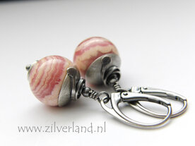 Handgemaakte Zilveren Oorbellen met Rhodochrosiet