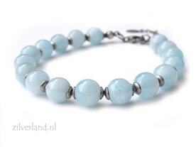 Handgemaakte Edelstenen Armband met Aquamarijn- Geoxideerd