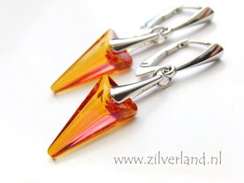 Zilveren Oorbellen met Swarovski Spike &quot;Astral Pink&quot; - Gerhodineerd