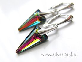 Zilveren Oorbellen met Swarovski Spike &quot;Vitrail Medium&quot; - Gerhodineerd