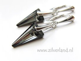Zilveren Oorbellen met Swarovski Spike &quot;Silver Night&quot; - Gerhodineerd