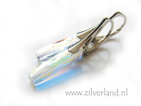 Zilveren Oorbellen met Swarovski Column &quot;Crystal AB&quot; - Gerhodineerd