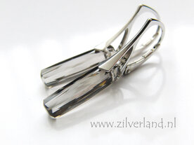 Zilveren Oorbellen met Swarovski Column &quot;Crystal Satin&quot; - Gerhodineerd