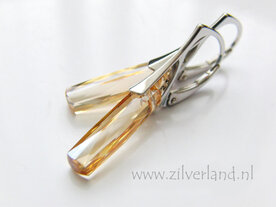 Zilveren Oorbellen met Swarovski Column &quot;Crystal Golden Shadow&quot; - Gerhodineerd