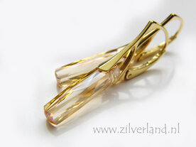 Zilveren Oorbellen met Swarovski Column &quot;Crystal Golden Shadow&quot; - Verguld