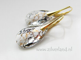 Zilveren Oorbellen met Swarovski Almond &quot;Crystal Gold Patina&quot;- Verhuld