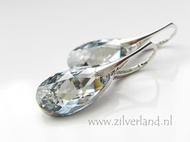 Zilveren Oorbellen met Swarovski Almond &quot;Comet Argent Light&quot;- Gerhodineerd
