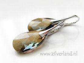 Zilveren Oorbellen met Swarovski Almond &quot;Crystal Bronze Shade&quot;- Gerhodineerd