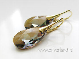 Zilveren Oorbellen met Swarovski Almond &quot;Crystal Bronze Shade&quot;- Verguld
