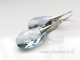 Zilveren Oorbellen met Swarovski Almond &quot;Crystal Blue Shade&quot;- Gerhodineerd