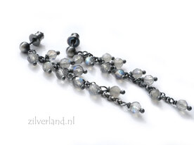 Edelsteen oorbellen met Labradoriet, sterling zilver 925