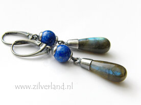 Handgemaakte Zilveren Oorbellen met Labradoriet en Lapis Lazuli