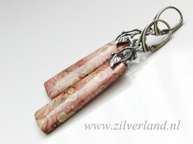 Sterling Zilveren Oorbellen met Birds Eye Jaspis