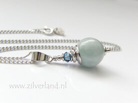 Handgemaakte Edelsteen Ketting met Aquamarijn- Gerhodineerd