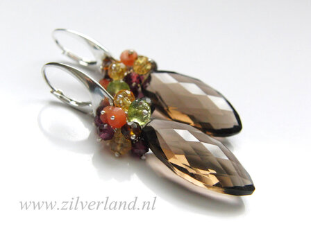Sterling Zilveren Oorbellen met Rookkwarts Briolettes