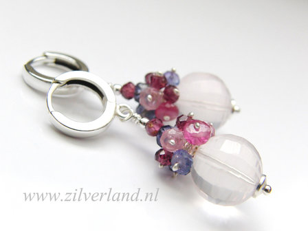 - Sterling Zilveren Oorbellen met Rozenkwarts Briolettes