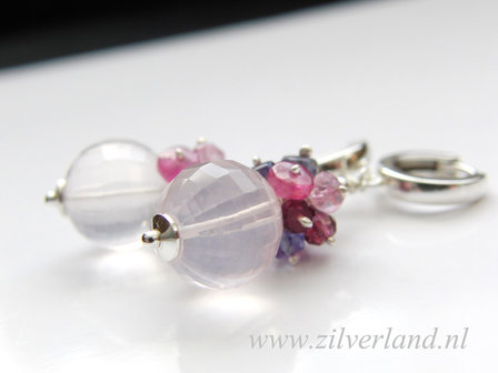 - Sterling Zilveren Oorbellen met Rozenkwarts Briolettes