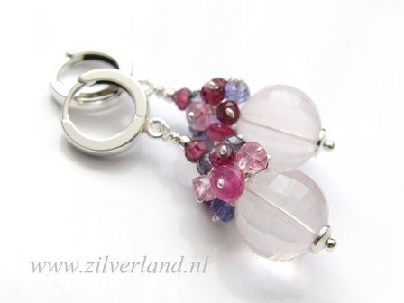 - Sterling Zilveren Oorbellen met Rozenkwarts Briolettes