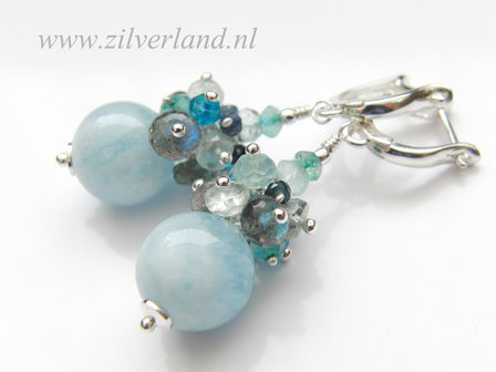 - Sterling Zilveren Oorbellen met Aquamarijn Edelstenen