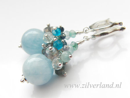 - Sterling Zilveren Oorbellen met Aquamarijn Edelstenen