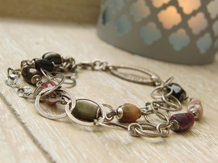 Zilveren Armband met Edelstenen &quot;Toermalijnen Slang&quot;