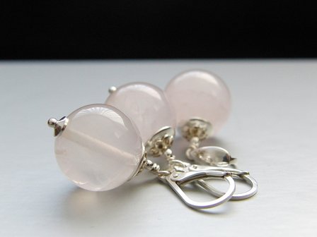 Zilveren Sieraden Set; Oorbellen en Hanger met Rozenkwarts