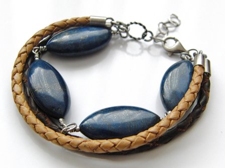 Zilveren Armband met Lapis Lazuli en Leren Koorden
