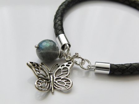 Leren Armband met Bedels &quot;Labradoriet&quot;