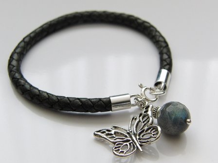 Leren Armband met Bedels &quot;Labradoriet&quot;