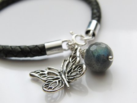 Leren Armband met Bedels &quot;Labradoriet&quot;