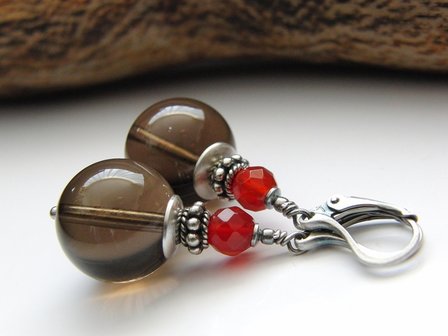 Edelstenen Oorbellen met Rookkwarts en Carneool