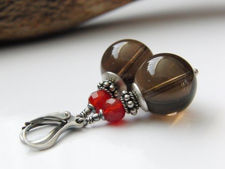 Edelstenen Oorbellen met Rookkwarts en Carneool