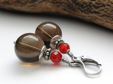 Edelstenen Oorbellen met Rookkwarts en Carneool