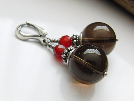 Edelstenen Oorbellen met Rookkwarts en Carneool