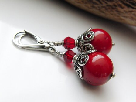 Edelstenen Oorbellen met Koraal &quot;Lady in Red&quot;