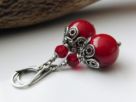 Edelstenen Oorbellen met Koraal &quot;Lady in Red&quot;