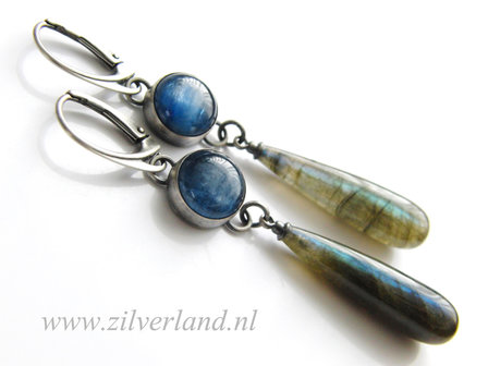 Handgemaakte Zilveren Oorbellen met Kyaniet en Labradoriet