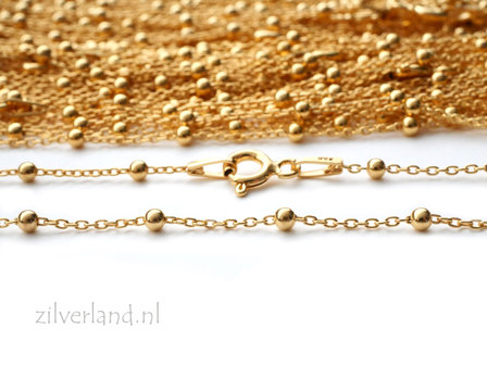1,0mm Sterling Zilveren Collier Anker met Balletjes- 45cm, Verguld