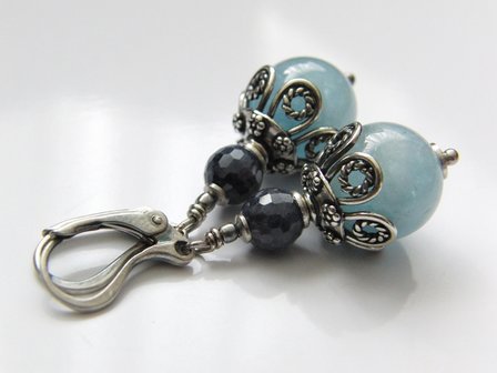 Edelstenen Oorbellen met Aquamarijn en Saffier &quot;Blauw Bloed&quot;