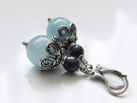 Edelstenen Oorbellen met Aquamarijn en Saffier &quot;Blauw Bloed&quot;