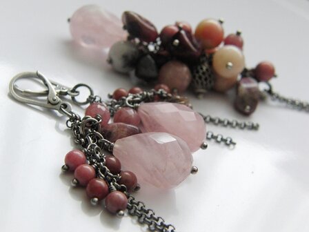 Zilveren Oorbellen met Rozenkwarts Edelstenen &quot;Roze&quot;