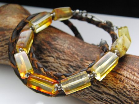 Zilveren Armband met Barnsteen &quot;Barnsteen Kubussen&quot;