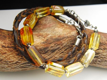 Zilveren Armband met Barnsteen &quot;Barnsteen Kubussen&quot;