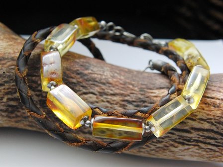 Zilveren Armband met Barnsteen &quot;Barnsteen Kubussen&quot;