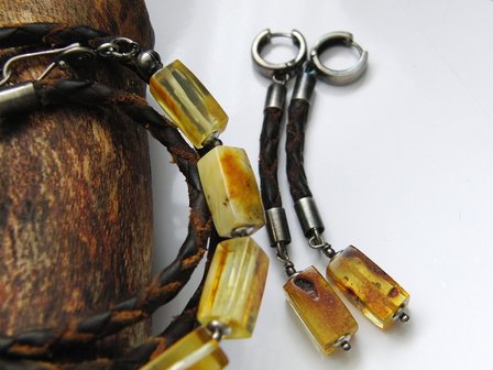 Zilveren Armband met Barnsteen &quot;Barnsteen Kubussen&quot;