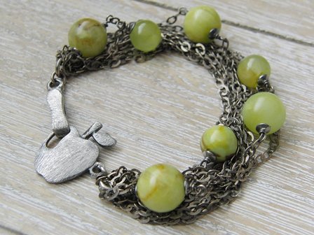 Zilveren Armband met Groene Onyx Halfedelstenen &quot;Apple&quot;