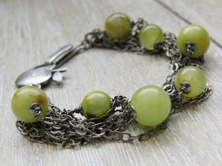 Zilveren Armband met Groene Onyx Halfedelstenen &quot;Apple&quot;