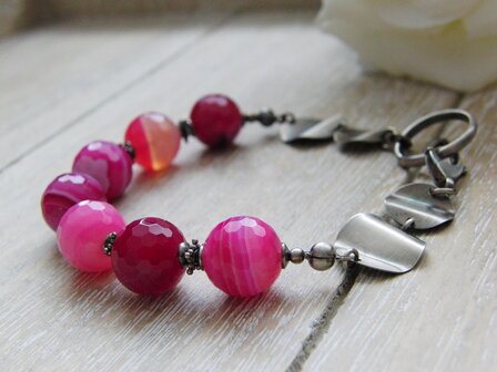 Armband met Agaat Edelstenen &quot;Magenta&quot;