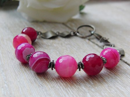 Armband met Agaat Edelstenen &quot;Magenta&quot;