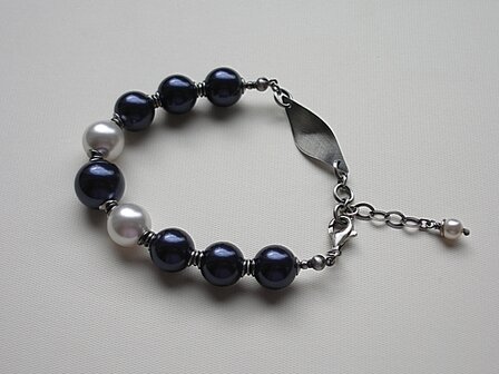 Zilveren Sieraden Set; Armband en Oorbellen met Parels &quot;Night Blue&quot;